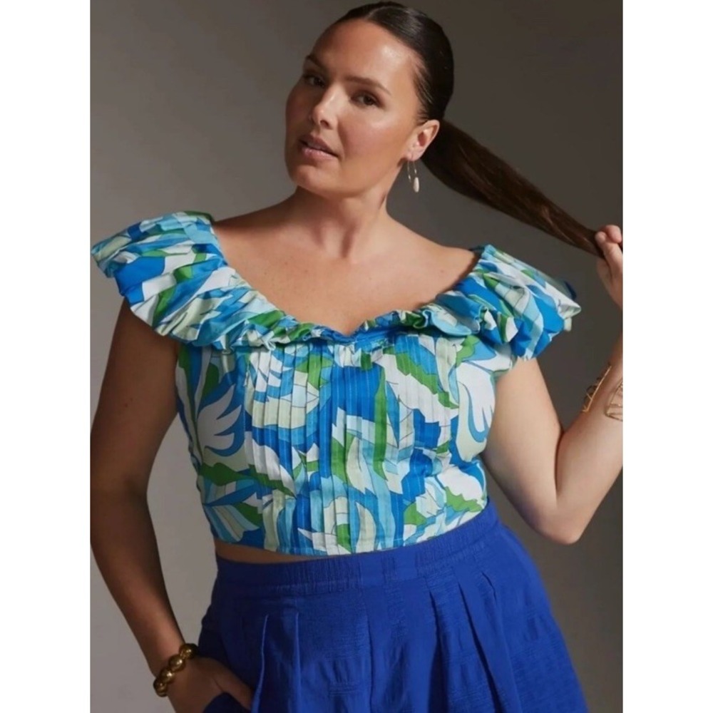 Maeve Puff-Sleeve Cropped Top Ruffled Vibrant Cottagecore Festival Boho 1X